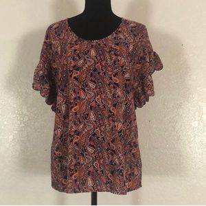 57 NWOT Michael Kors Ruffle Short Sleeved Blouse. SzS